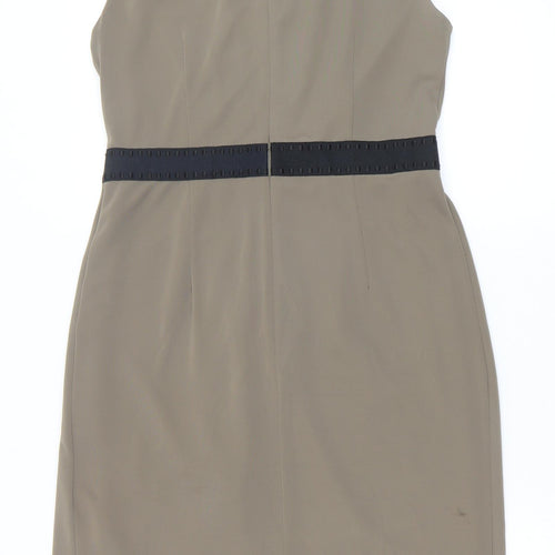 Marks and Spencer Womens Green Polyester A-Line Size 12 Round Neck Zip