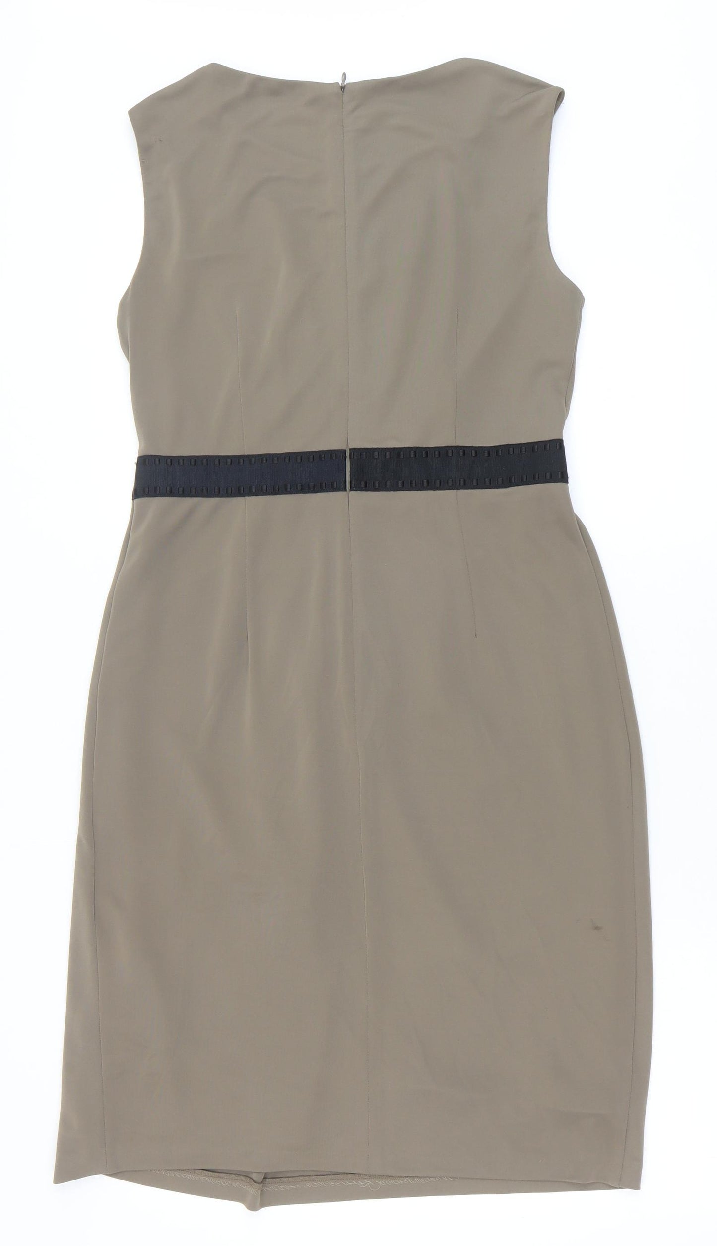 Marks and Spencer Womens Green Polyester A-Line Size 12 Round Neck Zip