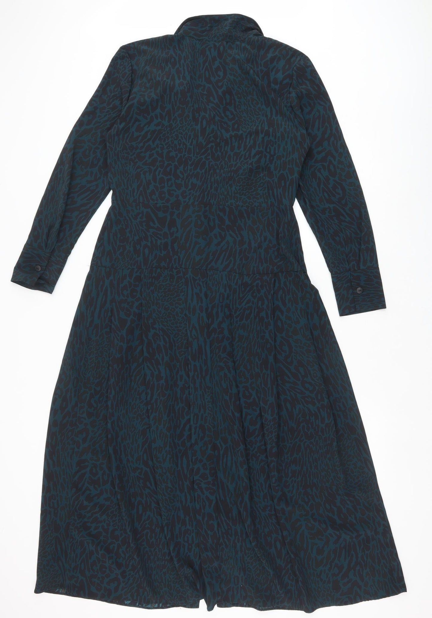 Topshop Womens Green Animal Print Polyester Shirt Dress Size 12 Collared Button - Leopard print