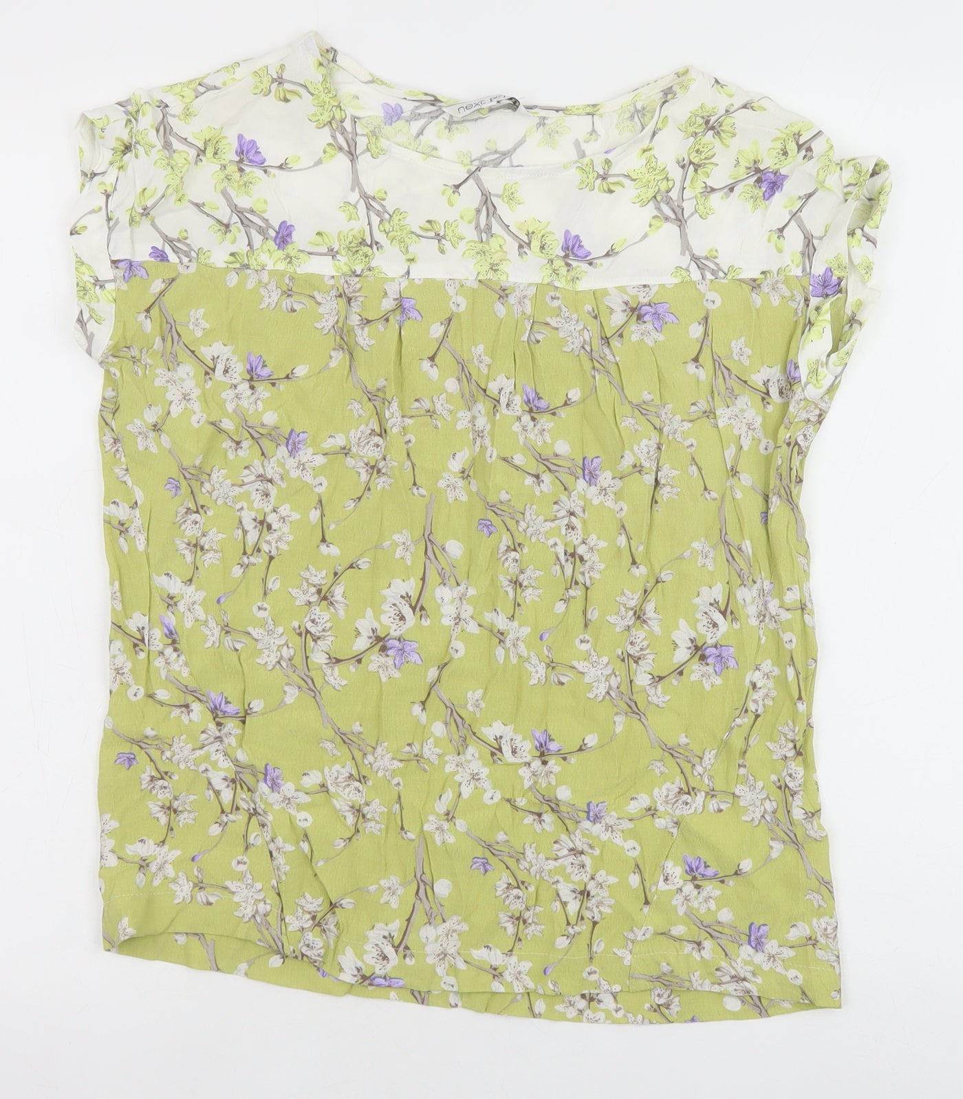NEXT Womens Green Floral Viscose Basic Blouse Size 10 Boat Neck