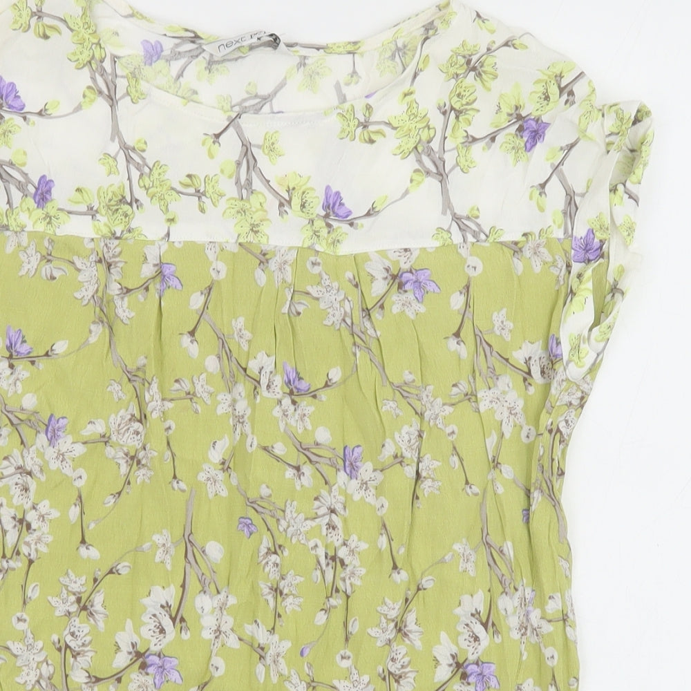 NEXT Womens Green Floral Viscose Basic Blouse Size 10 Boat Neck