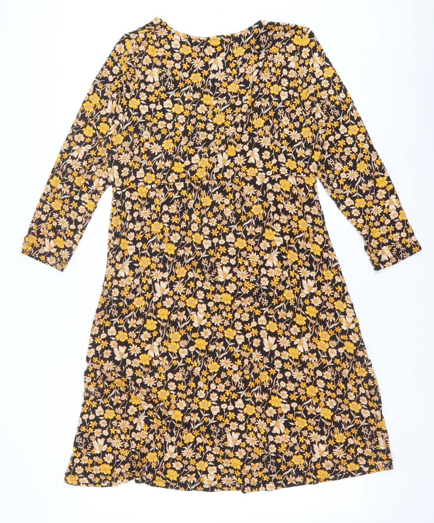 Peacocks Womens Yellow Floral Viscose A-Line Size 16 V-Neck Pullover