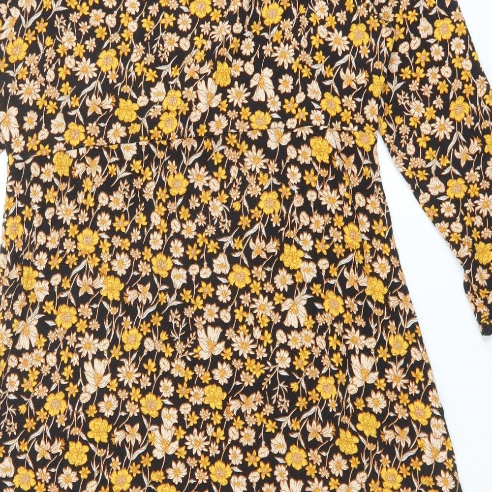 Peacocks Womens Yellow Floral Viscose A-Line Size 16 V-Neck Pullover