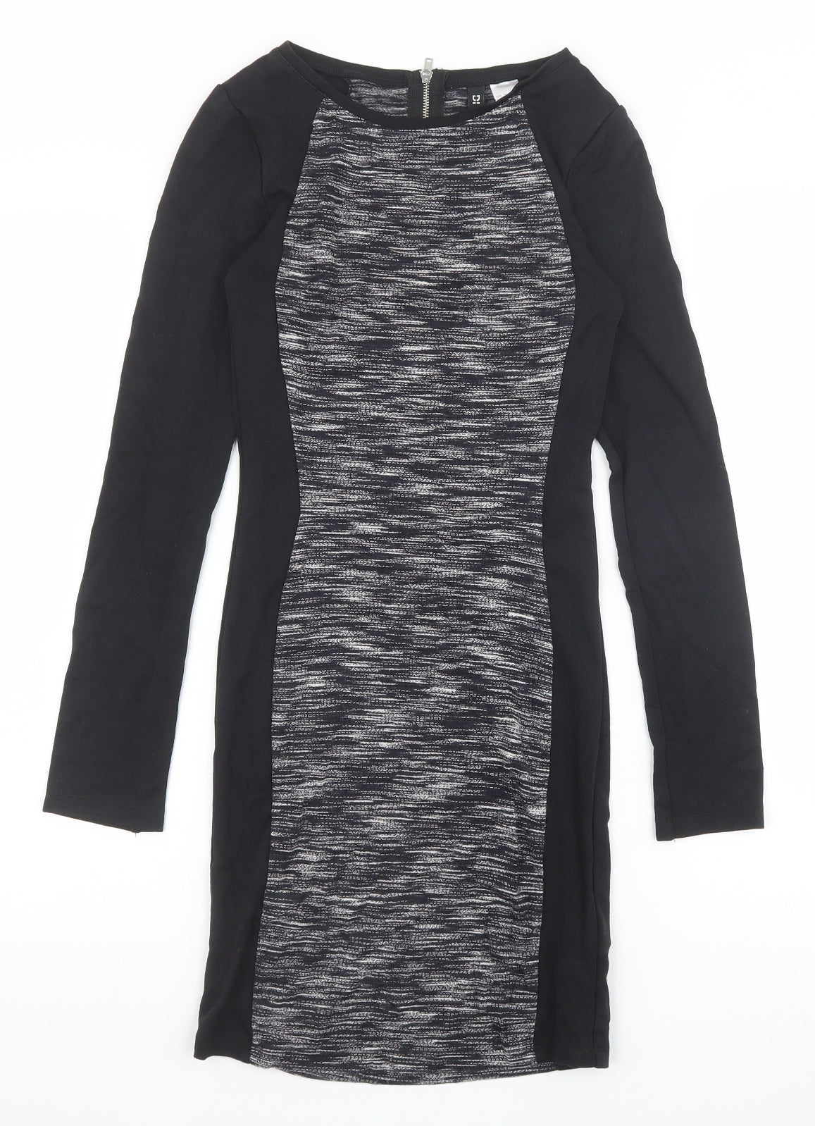 H&M Womens Black Viscose Bodycon Size 6 Round Neck Zip