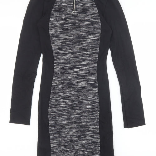 H&M Womens Black Viscose Bodycon Size 6 Round Neck Zip