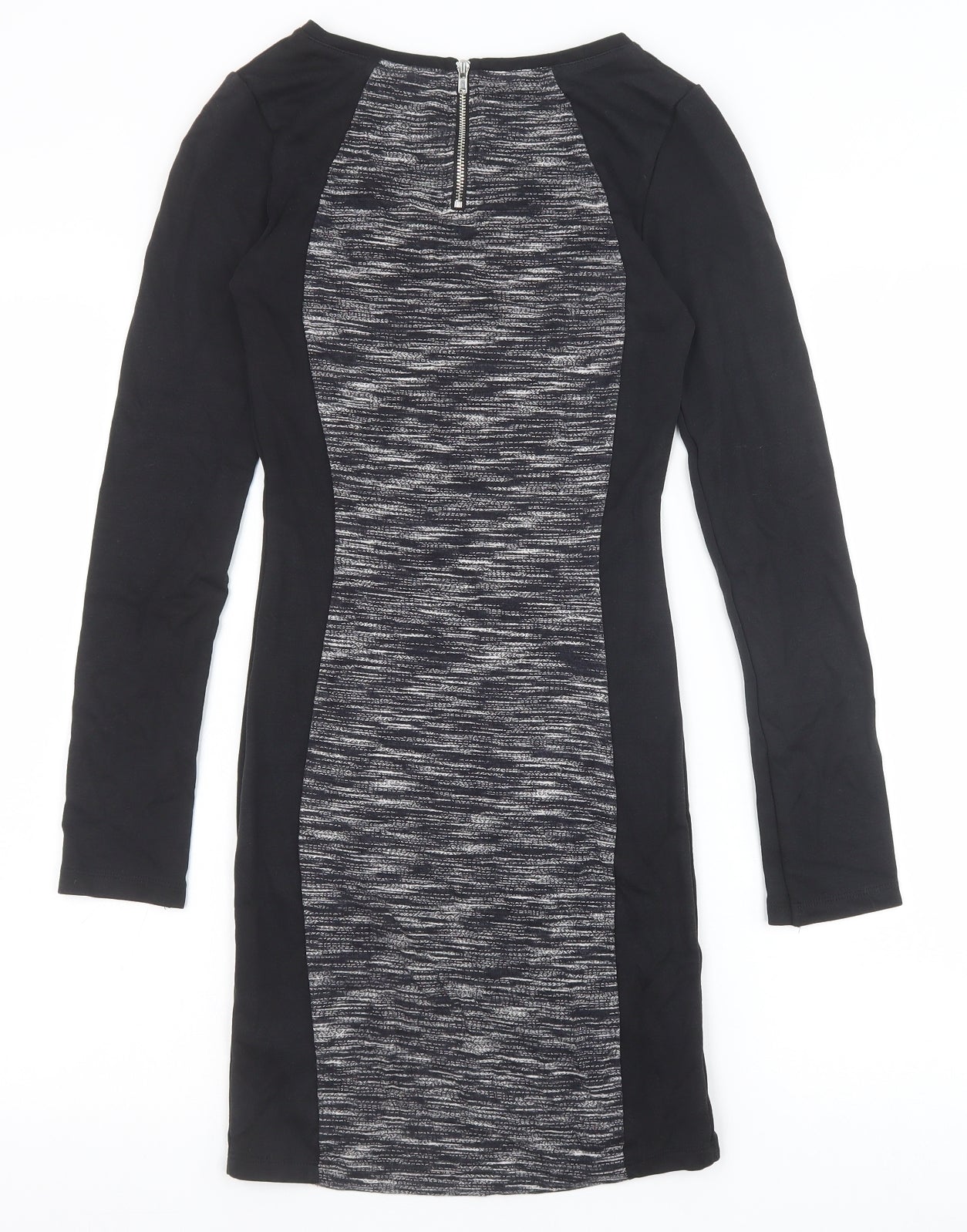 H&M Womens Black Viscose Bodycon Size 6 Round Neck Zip