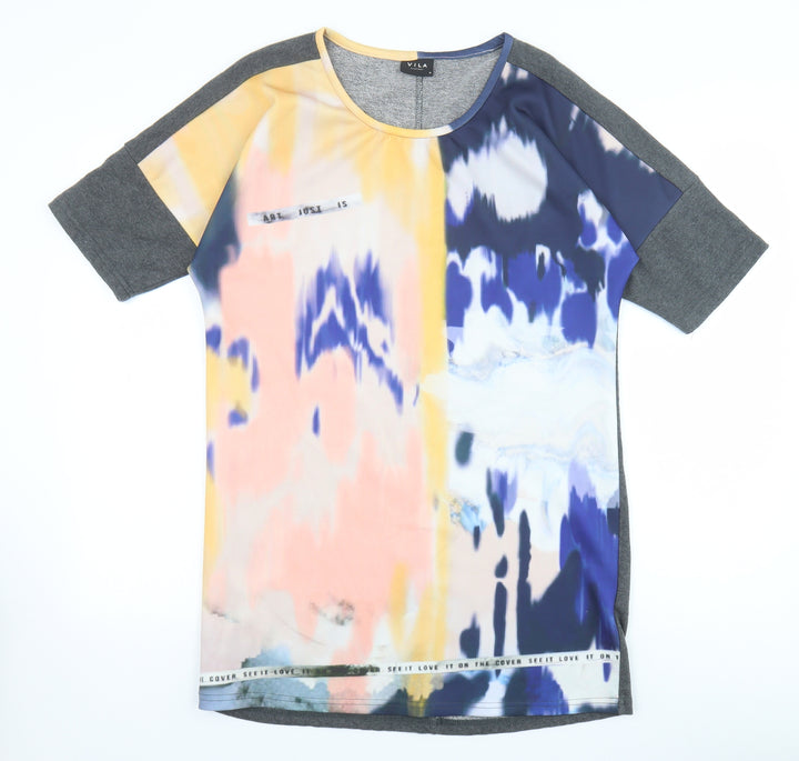 VILA Womens Multicoloured Polyester T-Shirt Dress Size M Round Neck Pullover