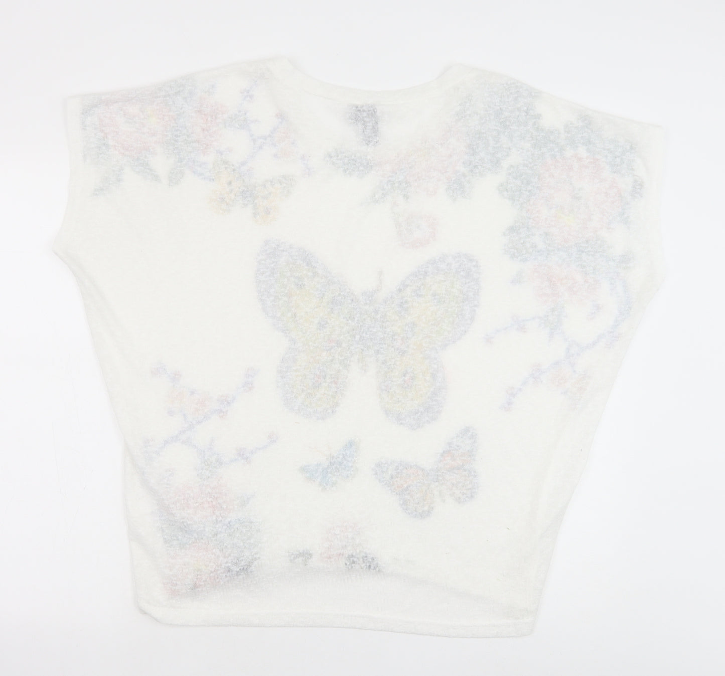 Izabel Womens White Floral Polyester Basic T-Shirt Size 14 Scoop Neck - Butterfly
