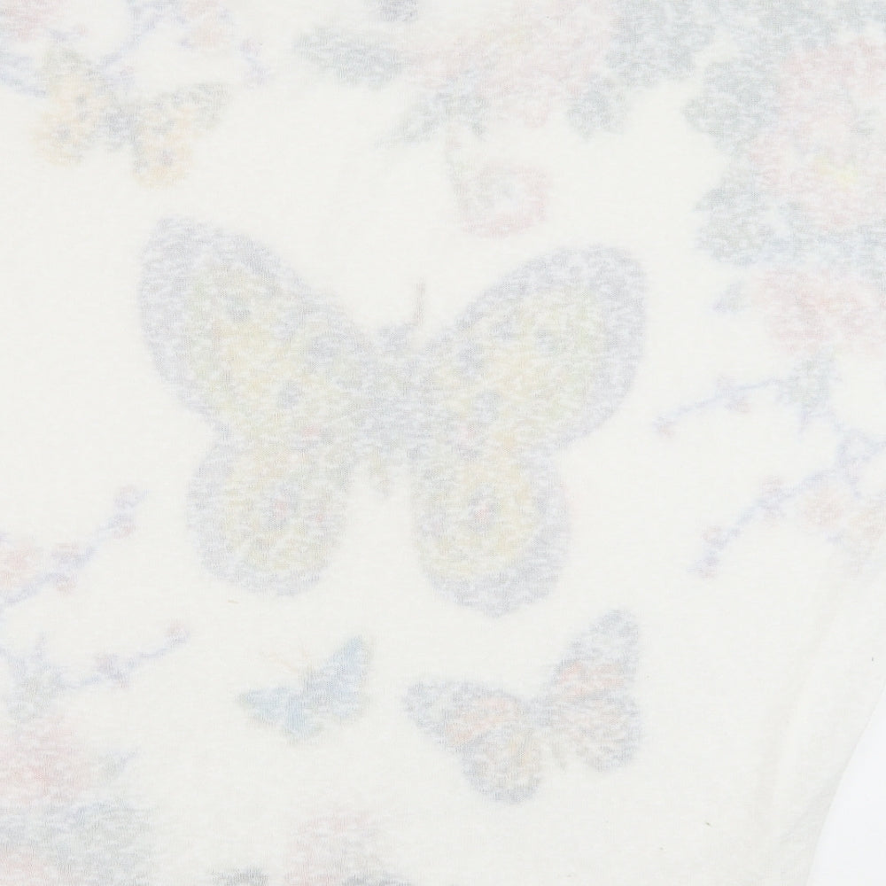Izabel Womens White Floral Polyester Basic T-Shirt Size 14 Scoop Neck - Butterfly
