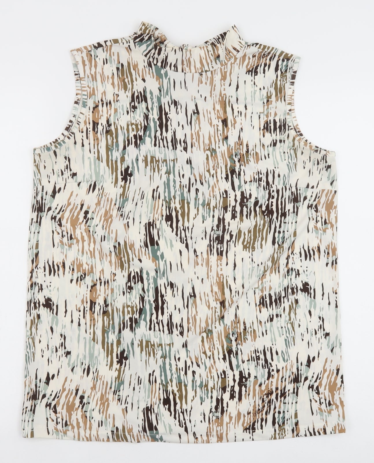NEXT Womens Brown Geometric Polyester Basic Tank Size 12 Mock Neck