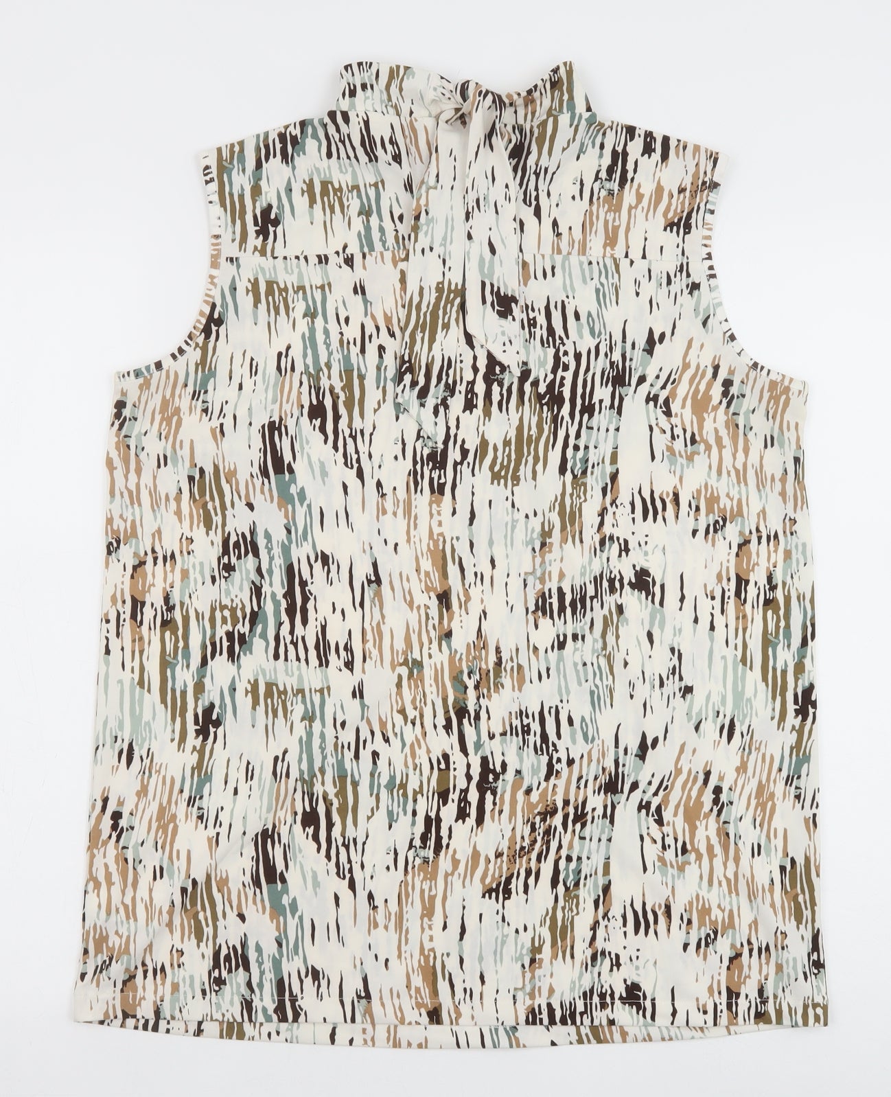 NEXT Womens Brown Geometric Polyester Basic Tank Size 12 Mock Neck