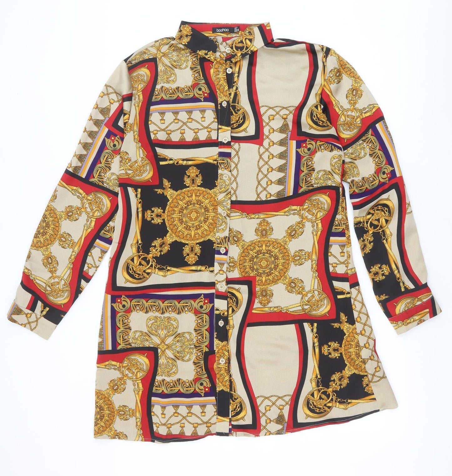 Boohoo Womens Multicoloured Geometric Polyester Shirt Dress Size 10 Collared Button