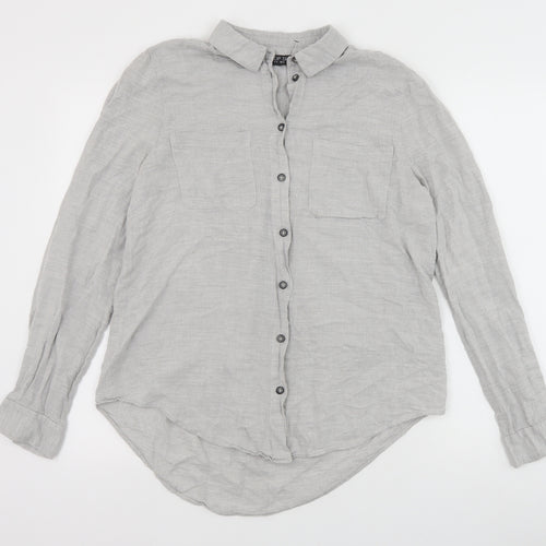 Topshop Womens Grey Cotton Basic Button-Up Size 12 Collared