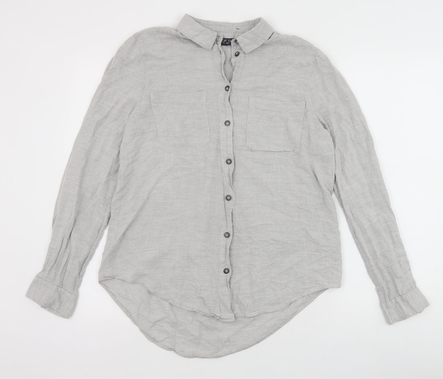Topshop Womens Grey Cotton Basic Button-Up Size 12 Collared