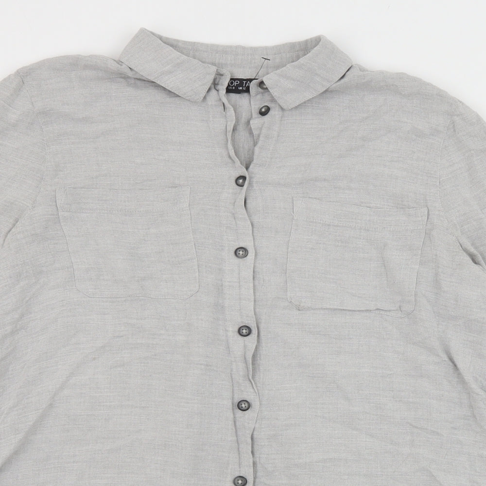 Topshop Womens Grey Cotton Basic Button-Up Size 12 Collared