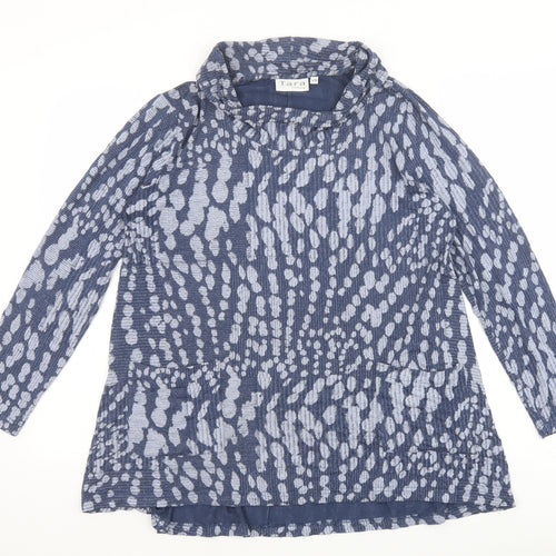 Tara Clothing Womens Blue Geometric Viscose Tunic Blouse Size S Roll Neck