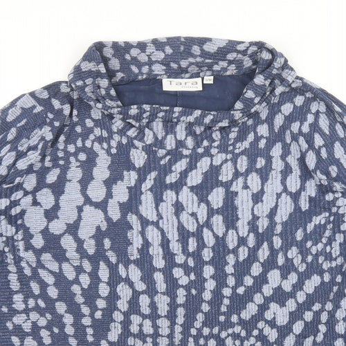 Tara Clothing Womens Blue Geometric Viscose Tunic Blouse Size S Roll Neck