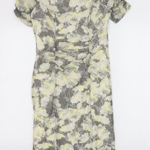 Marks and Spencer Womens Grey Floral Polyester Pencil Dress Size 10 Boat Neck Button