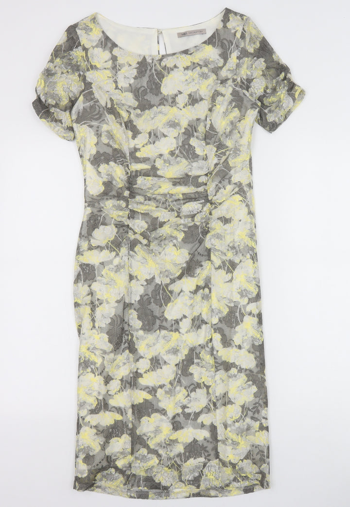 Marks and Spencer Womens Grey Floral Polyester Pencil Dress Size 10 Boat Neck Button