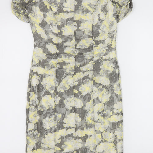 Marks and Spencer Womens Grey Floral Polyester Pencil Dress Size 10 Boat Neck Button