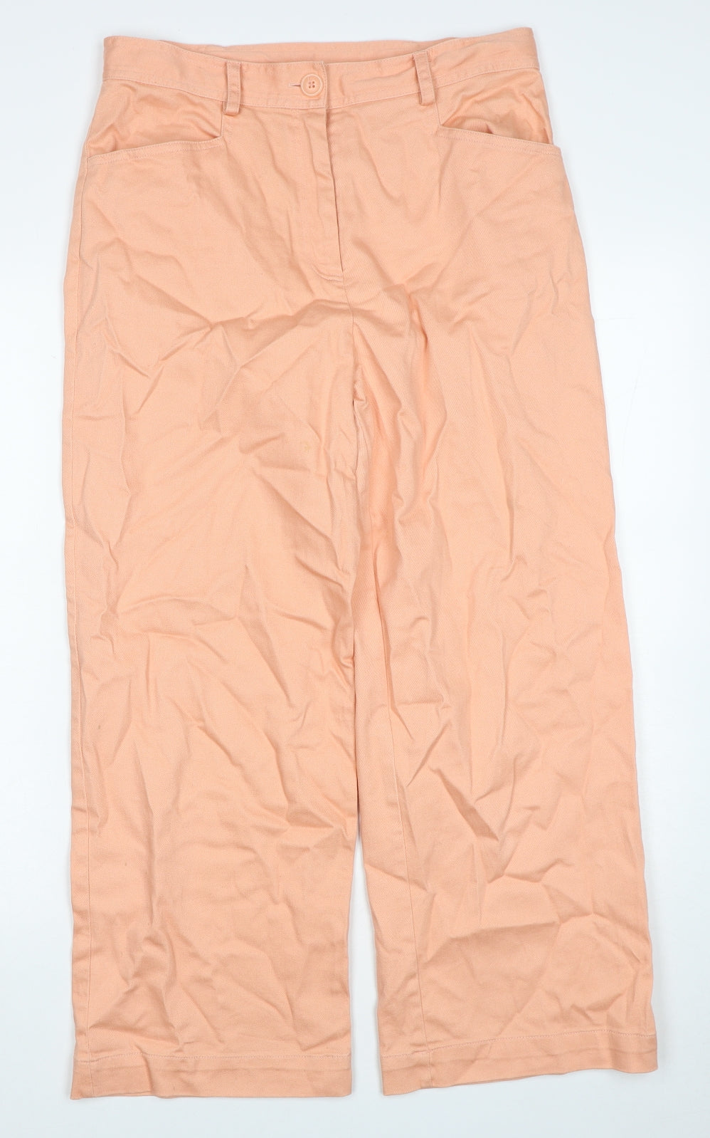 Oliver Bonas Womens Orange Cotton Wide-Leg Jeans Size 12 Regular Button