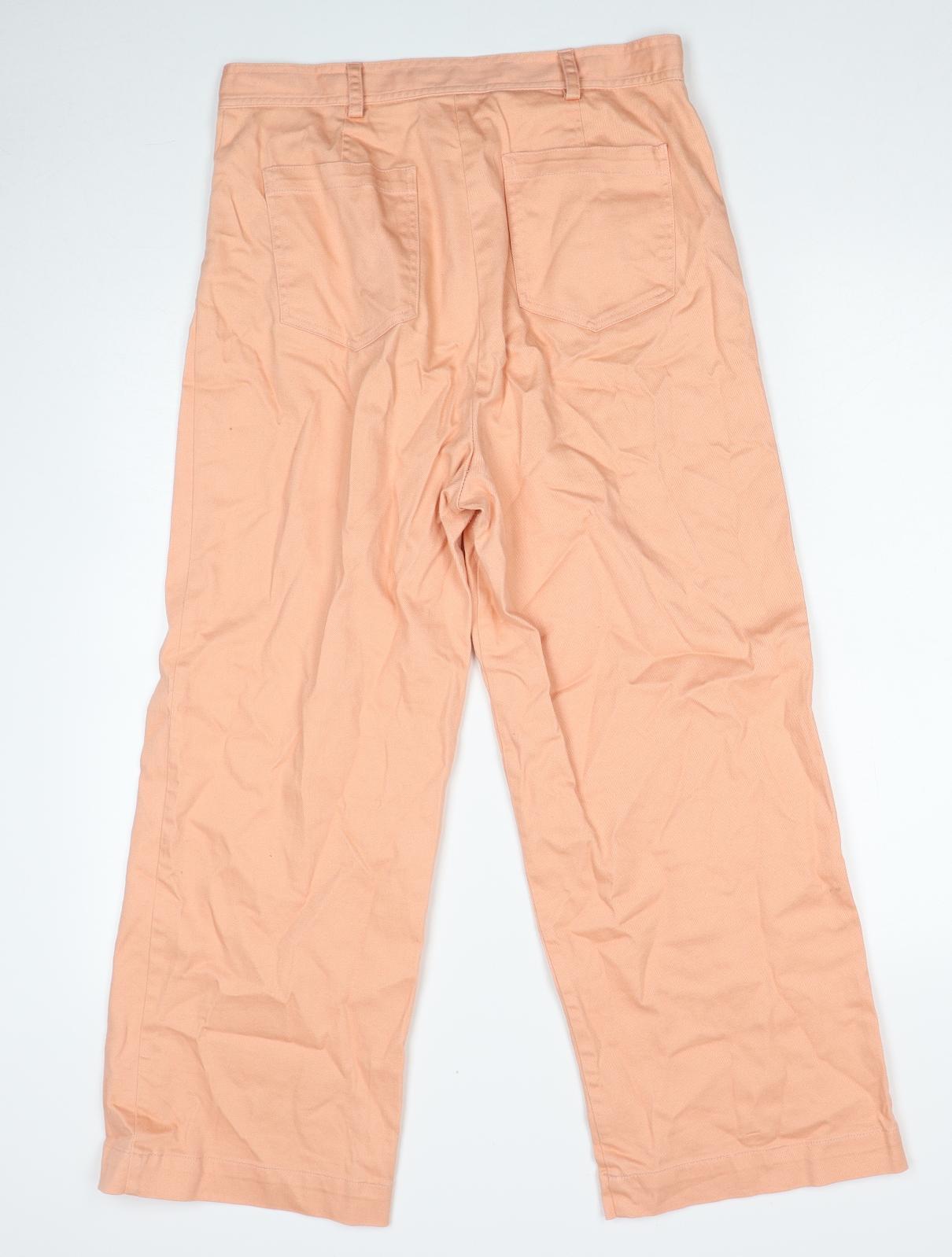 Oliver Bonas Womens Orange Cotton Wide-Leg Jeans Size 12 Regular Button