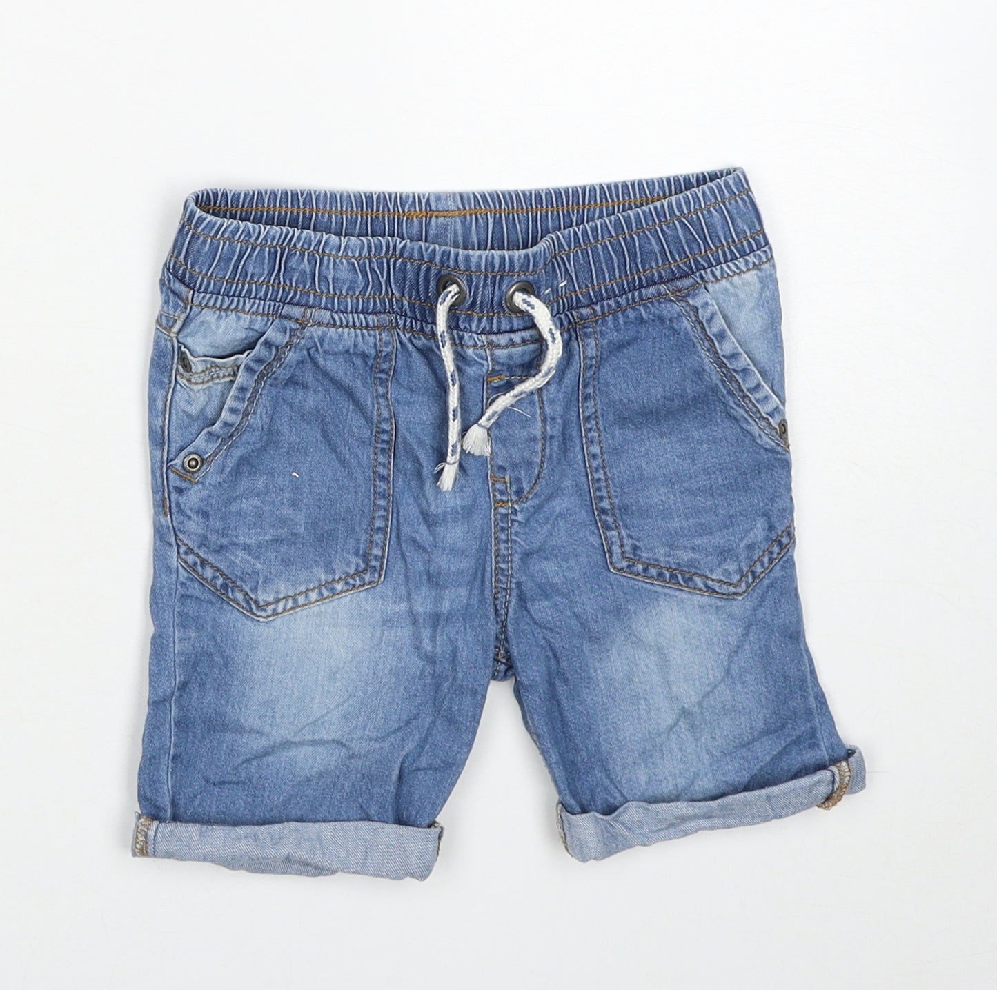 TU Boys Blue Cotton Bermuda Shorts Size 3-4 Years Regular Drawstring