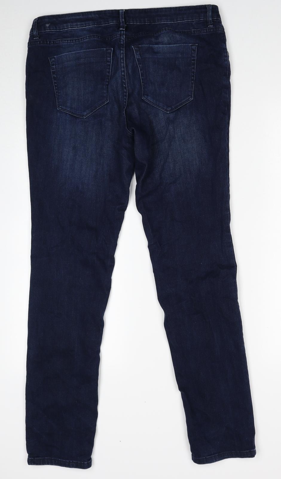 Debenhams Womens Blue Cotton Straight Jeans Size 16 Regular Zip