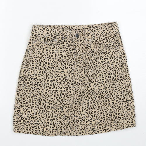 Divided by H&M Womens Beige Animal Print Cotton Straight & Pencil Skirt Size 4 Zip - Leopard Pattern