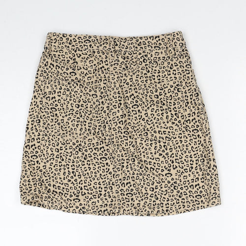 Divided by H&M Womens Beige Animal Print Cotton Straight & Pencil Skirt Size 4 Zip - Leopard Pattern