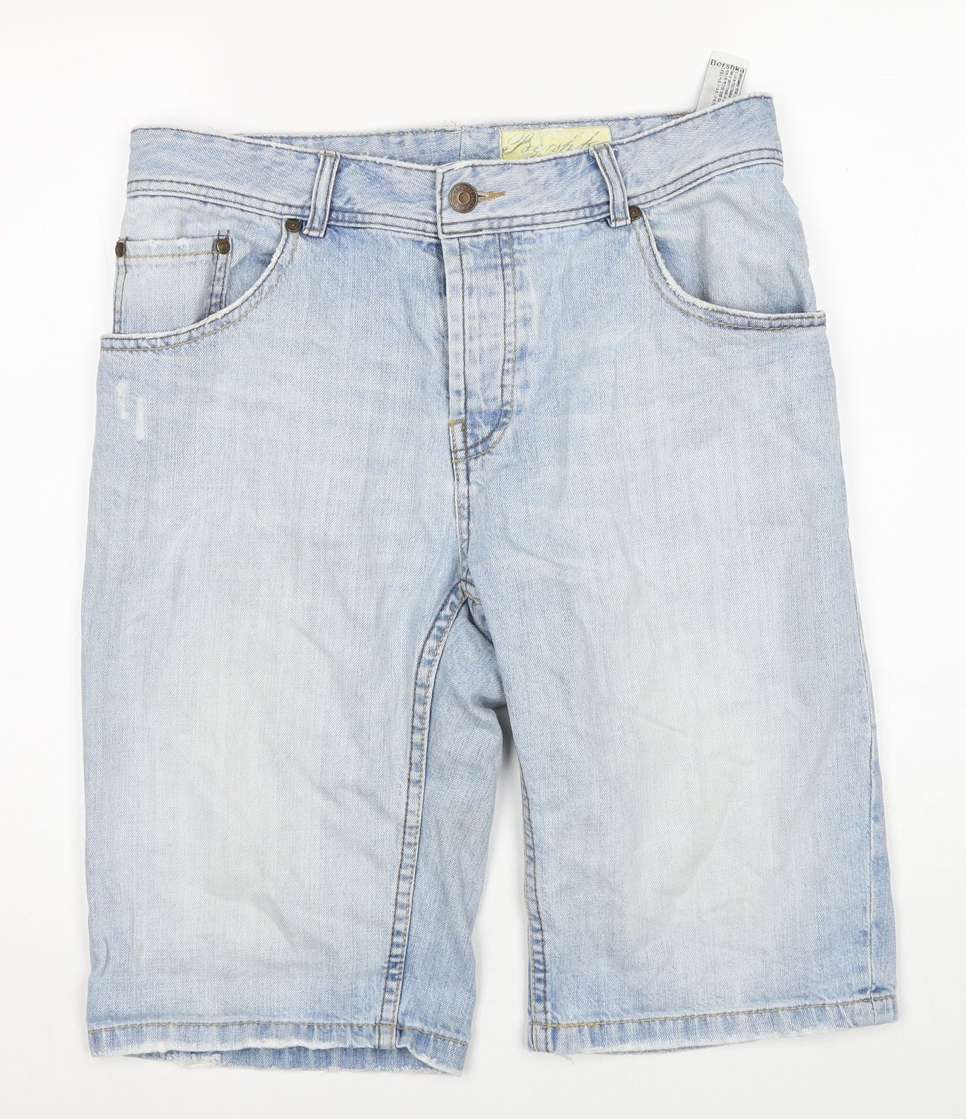 Bershka Mens Blue Cotton Biker Shorts Size 32 in Regular Zip