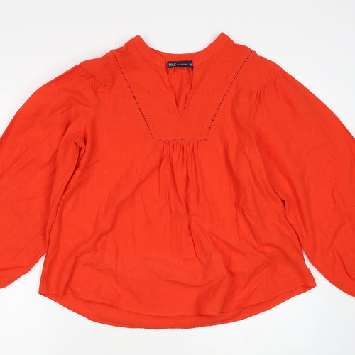 Marks and Spencer Womens Red Cotton Basic Blouse Size 8 V-Neck