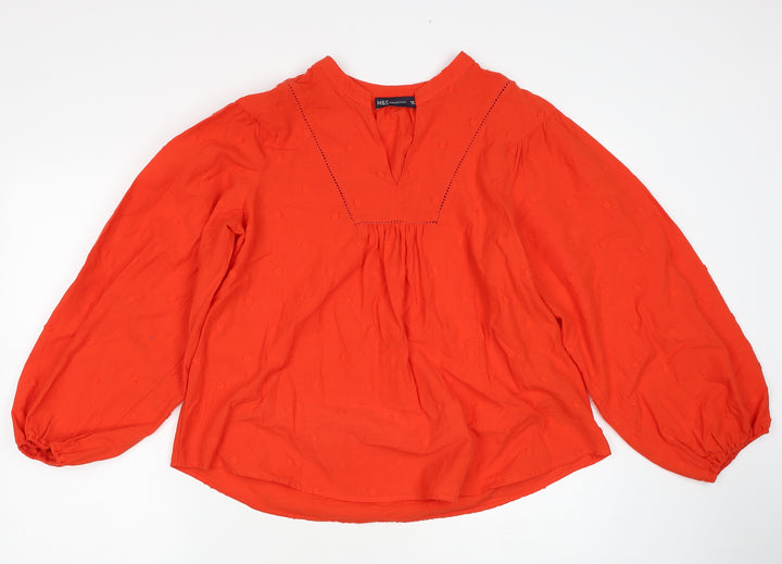 Marks and Spencer Womens Red Cotton Basic Blouse Size 8 V-Neck