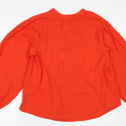 Marks and Spencer Womens Red Cotton Basic Blouse Size 8 V-Neck