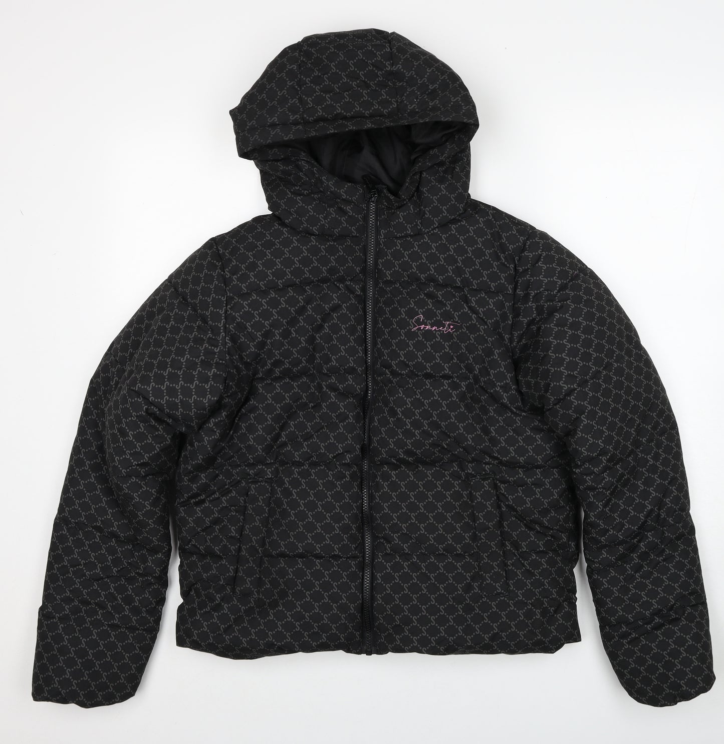 Sonneti Girls Black Geometric Puffer Jacket Jacket Size 13-14 Years Zip