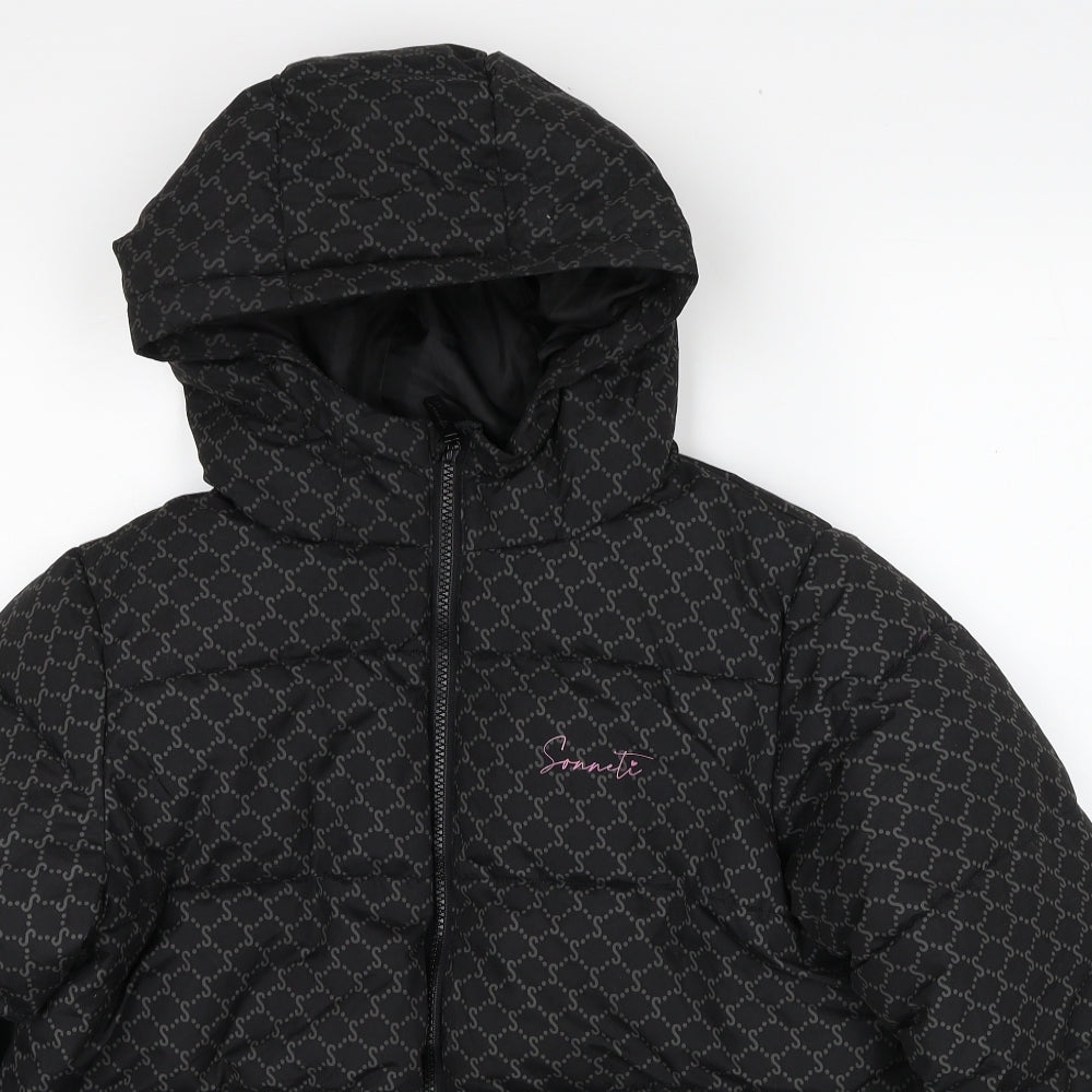 Sonneti Girls Black Geometric Puffer Jacket Jacket Size 13-14 Years Zip