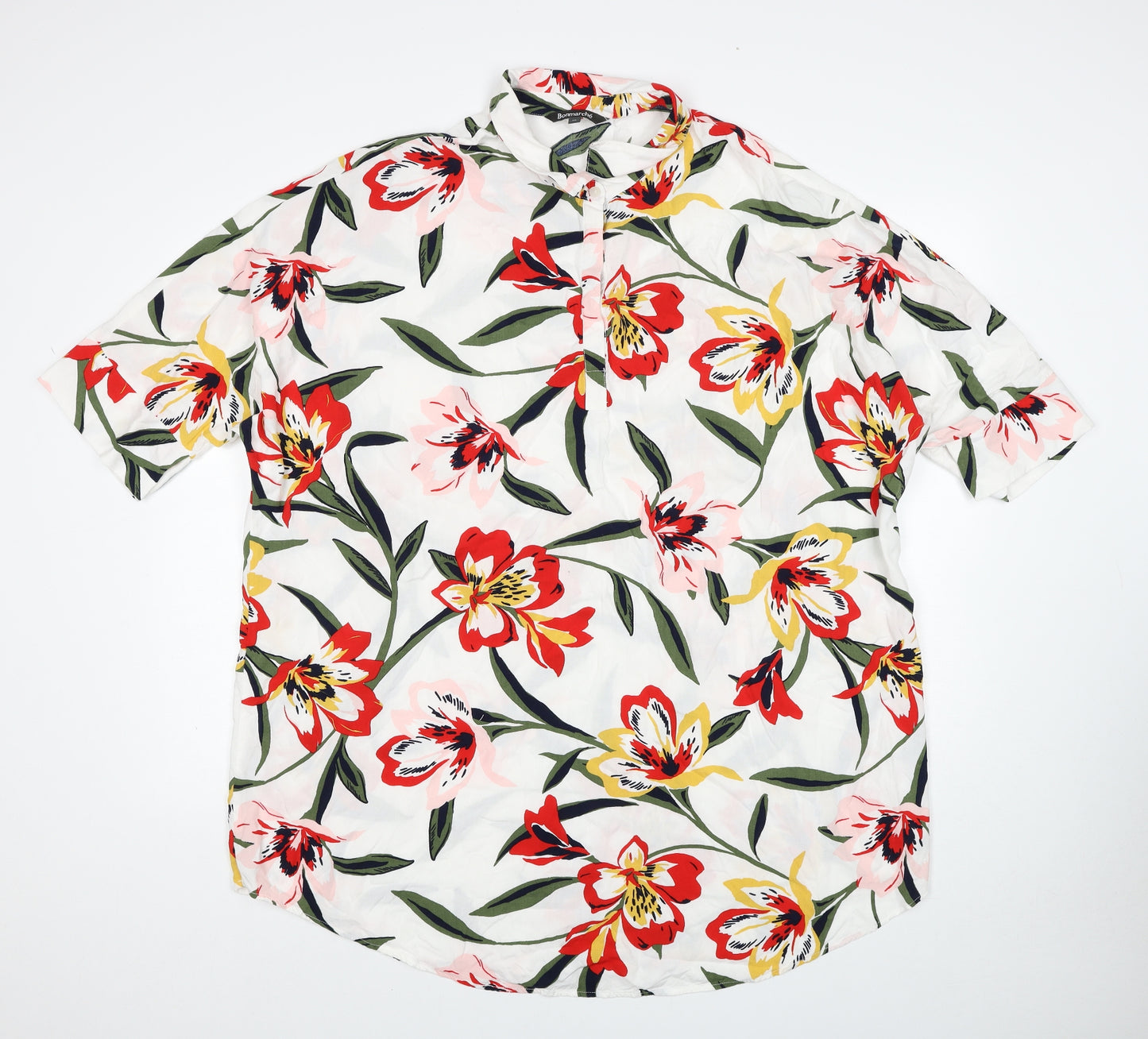 Bonmarché Womens White Floral Viscose Basic Blouse Size 22 Collared