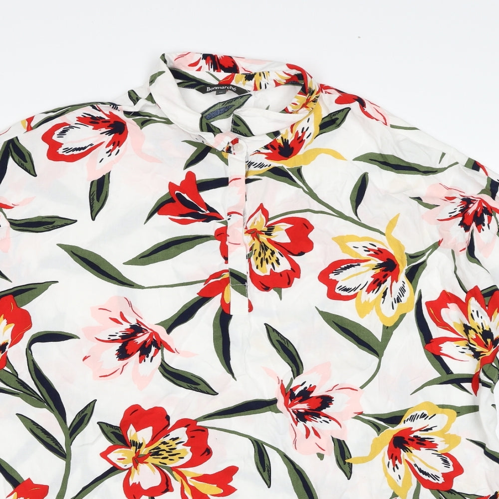 Bonmarché Womens White Floral Viscose Basic Blouse Size 22 Collared