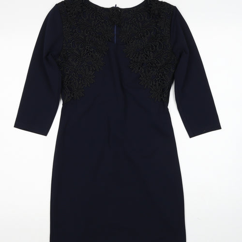 Preworn Womens Blue Polyester Sheath Size M Round Neck Zip