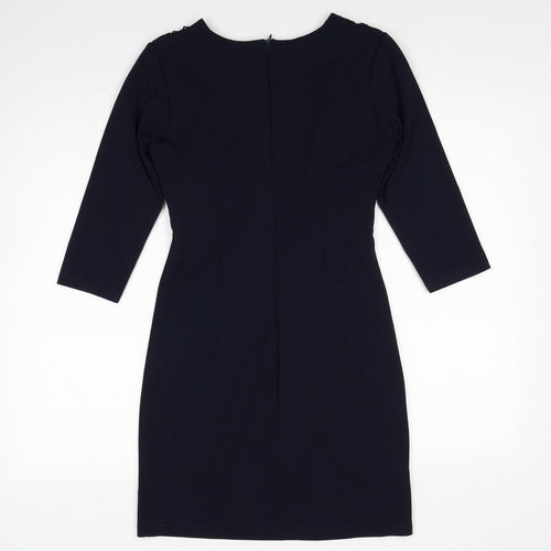 Preworn Womens Blue Polyester Sheath Size M Round Neck Zip