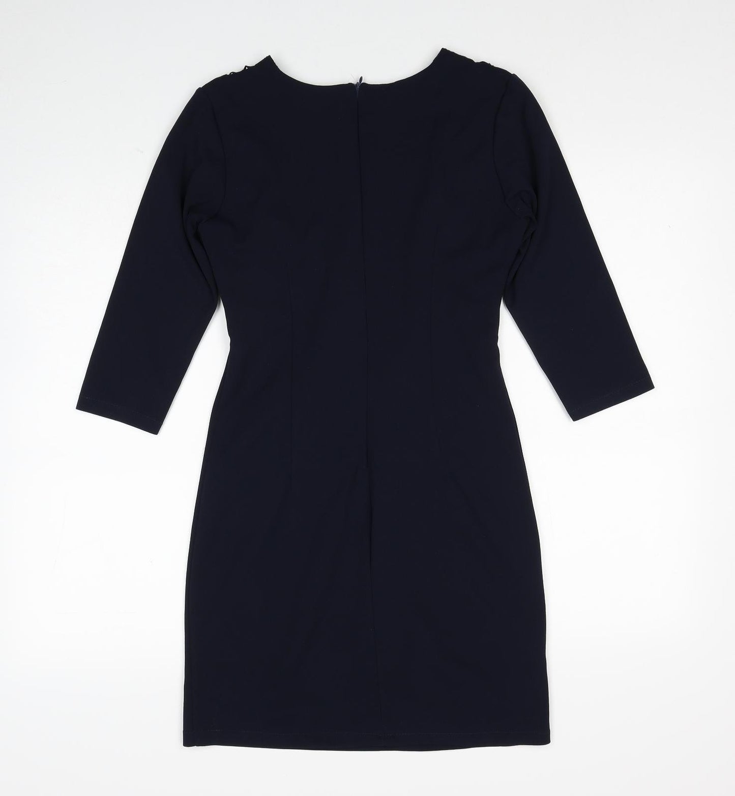Preworn Womens Blue Polyester Sheath Size M Round Neck Zip