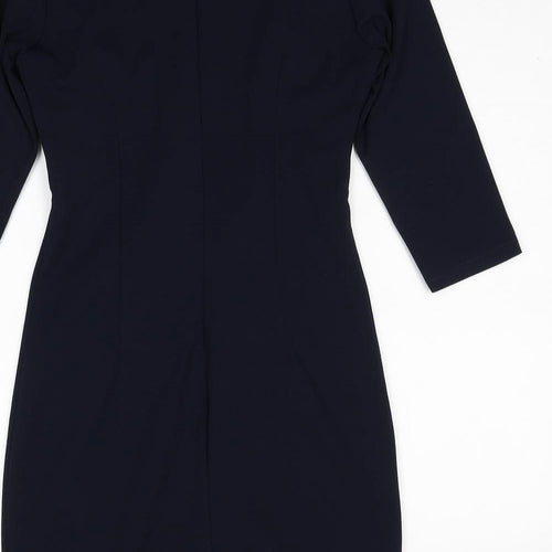Preworn Womens Blue Polyester Sheath Size M Round Neck Zip