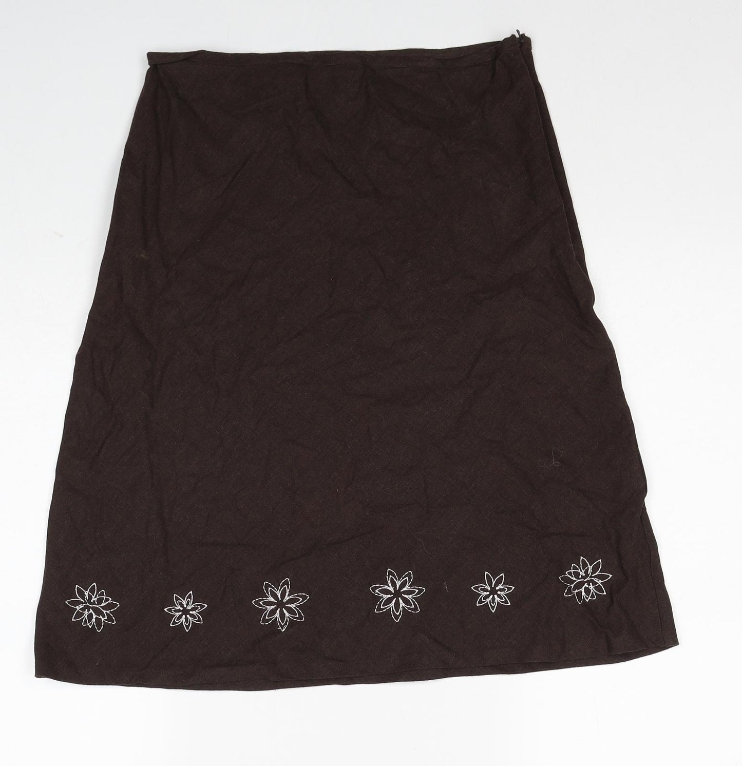 Pilot Womens Brown Floral Linen Swing Skirt Size 10 Zip