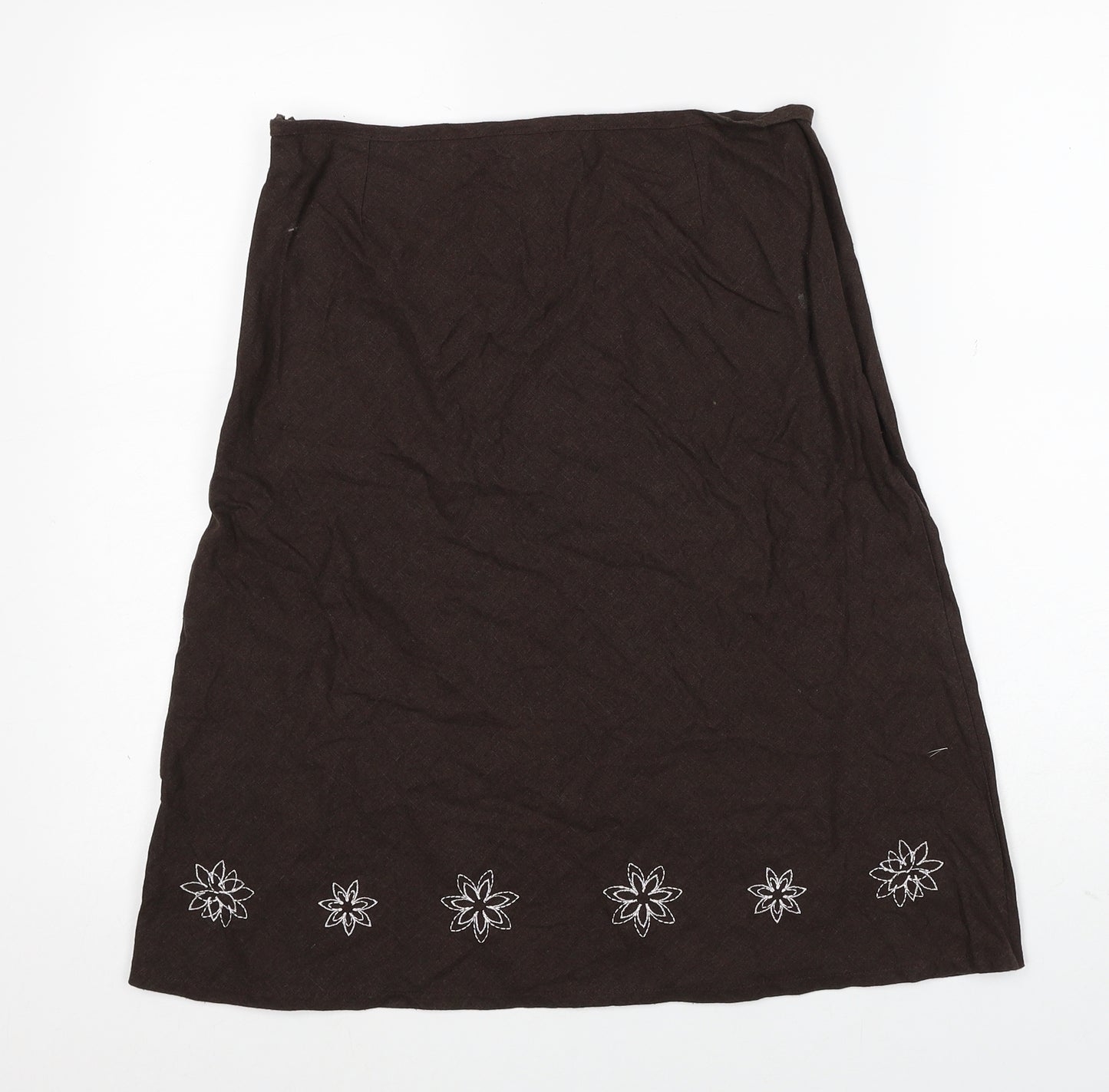 Pilot Womens Brown Floral Linen Swing Skirt Size 10 Zip