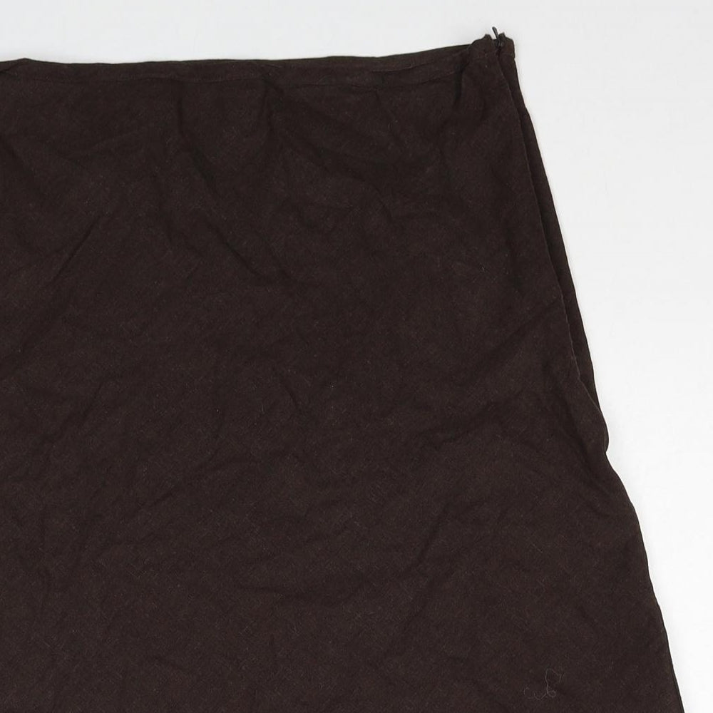 Pilot Womens Brown Floral Linen Swing Skirt Size 10 Zip