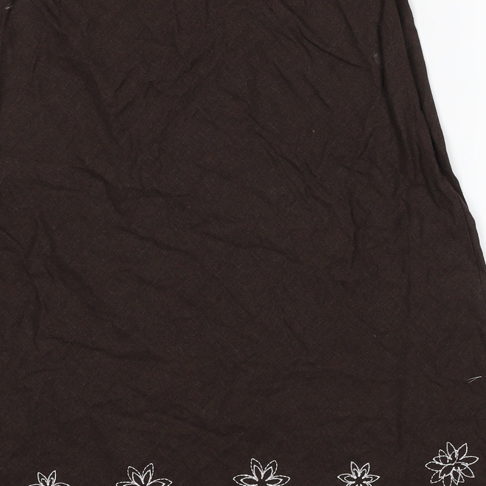 Pilot Womens Brown Floral Linen Swing Skirt Size 10 Zip
