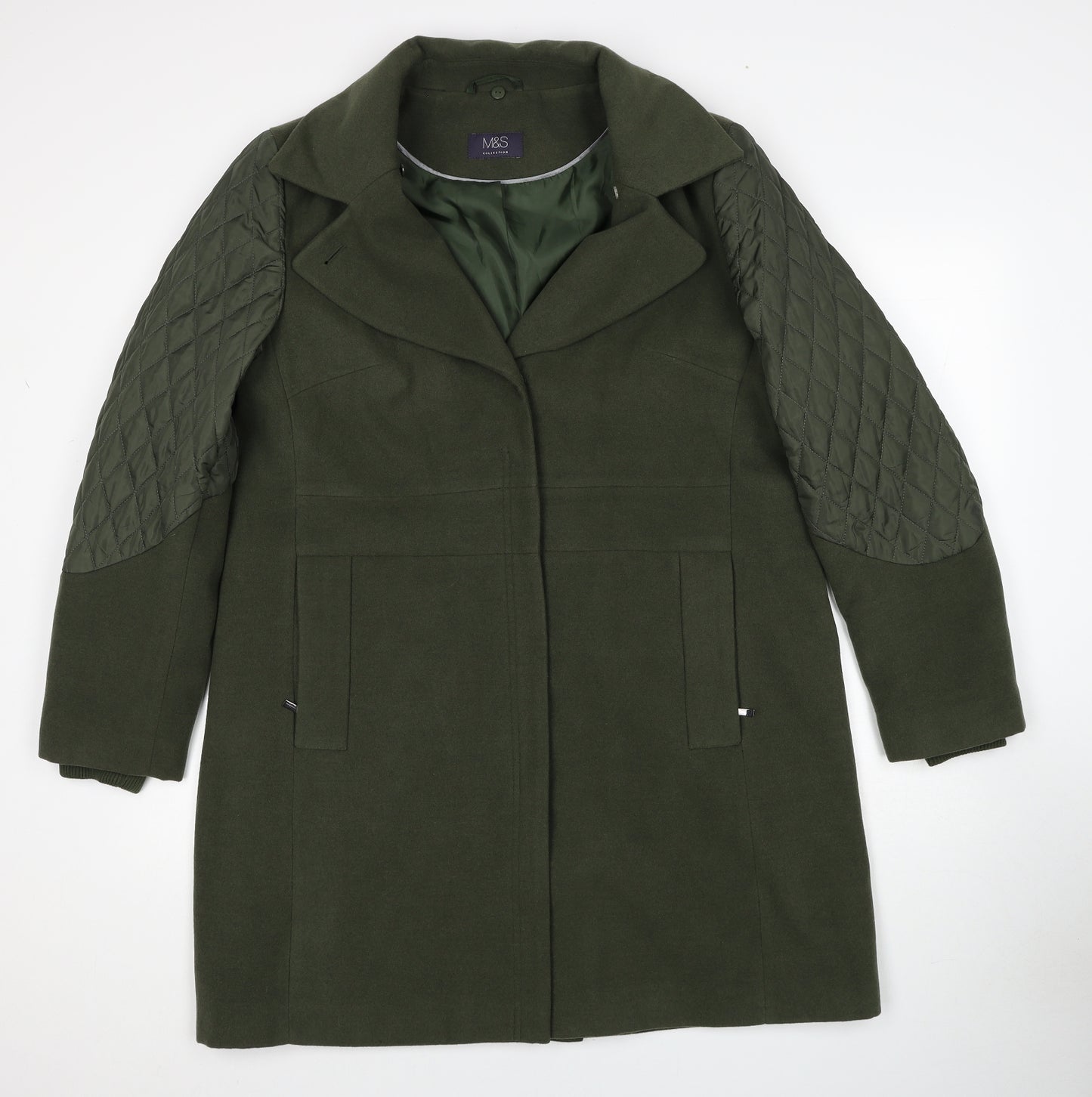 Marks and Spencer Womens Green Overcoat Coat Size 18 Zip
