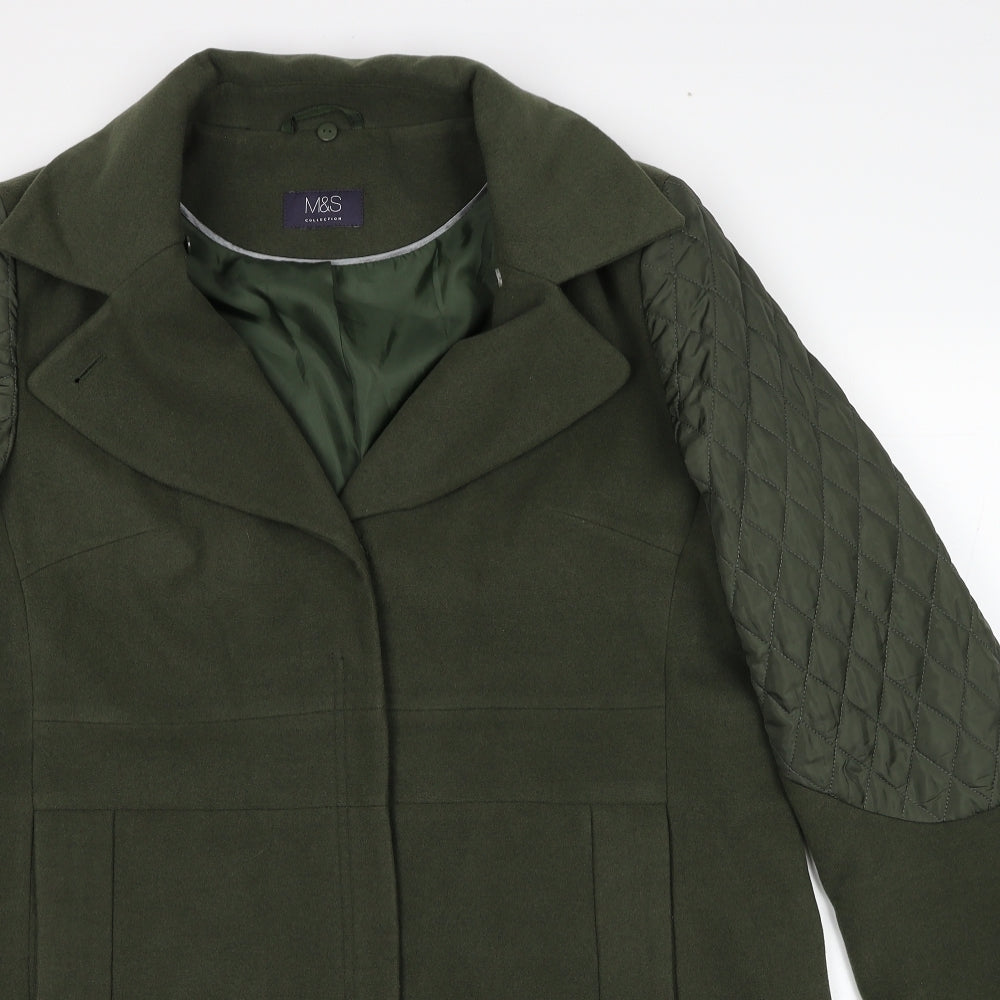 Marks and Spencer Womens Green Overcoat Coat Size 18 Zip