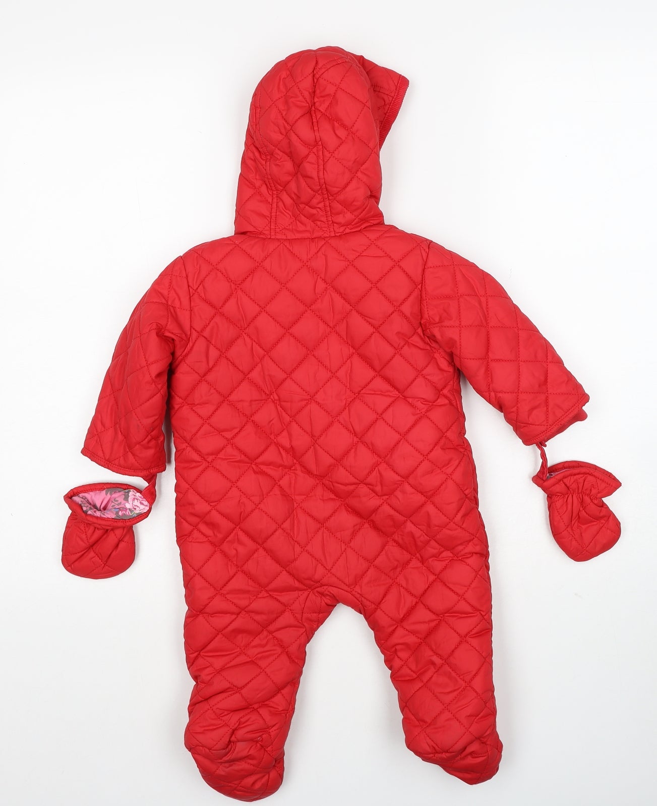 mamas & papas Girls Red Basic Coat Snowsuit Size 6-9 Months Zip - Mittens Included