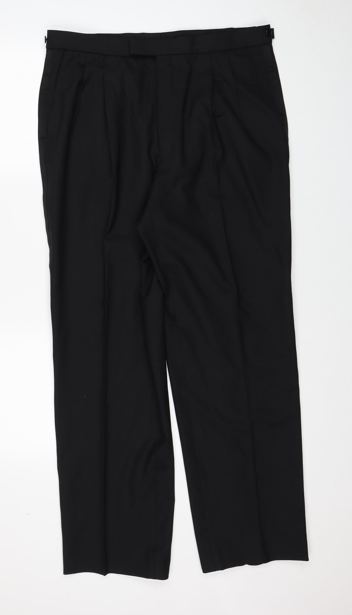 Marks and Spencer Mens Black Wool Trousers Size 36 in L31 in Regular Zip